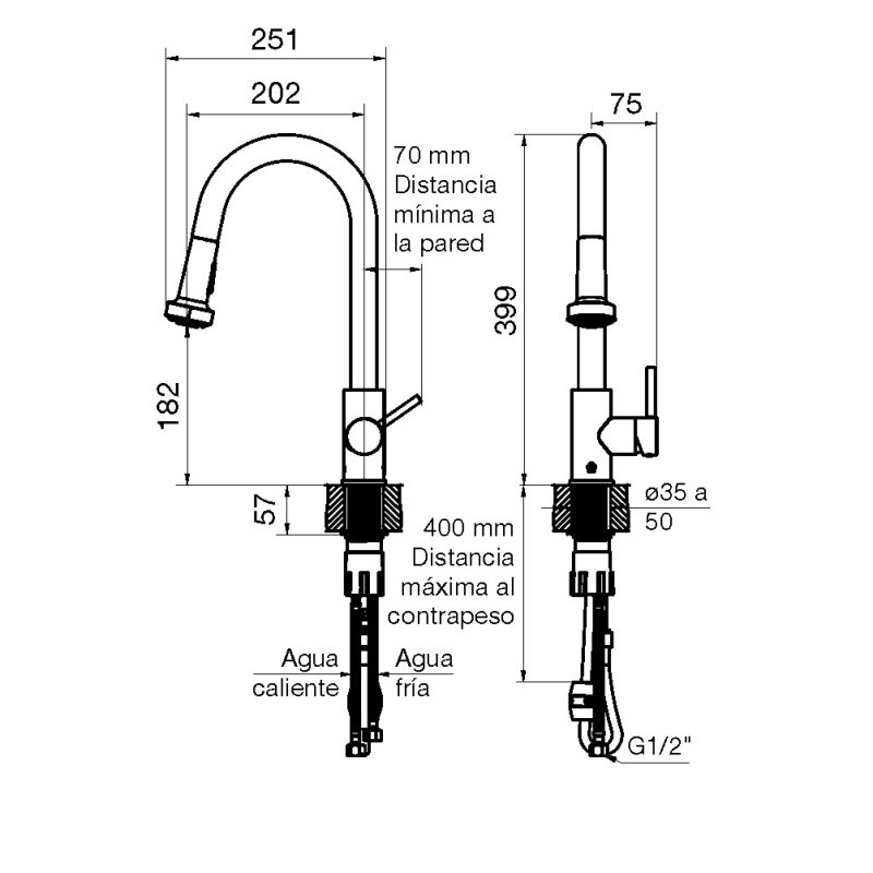 Grifería Cocina Con Rociador Monoc Fv Huemul 0412/N9-BB