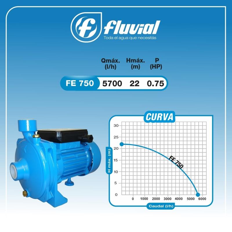 Bomba Centrífuga 0.75HP 22m Fluvial FE 750