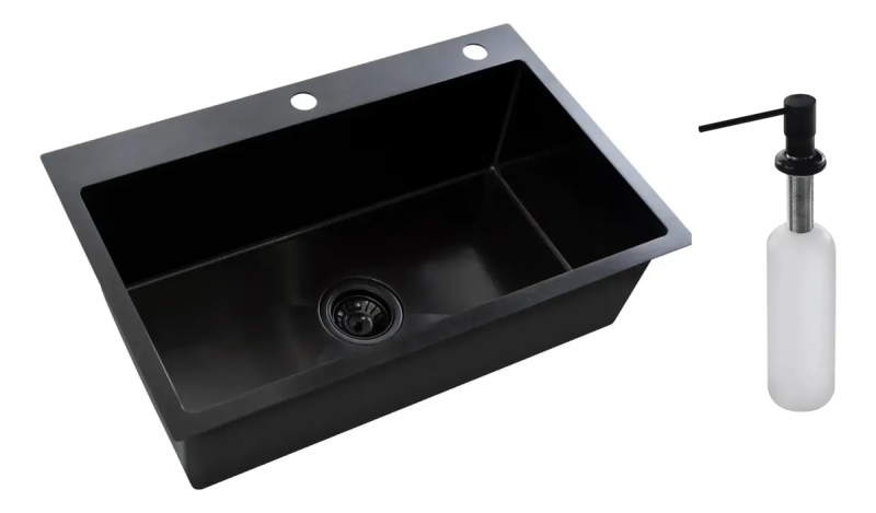 Bacha Cocina Sobre Mesada Mi Pileta 718 Negra Con Dosificador