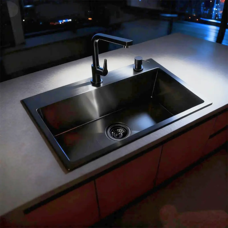 Bacha Cocina Sobre Mesada Mi Pileta 718 Negra Con Dosificador
