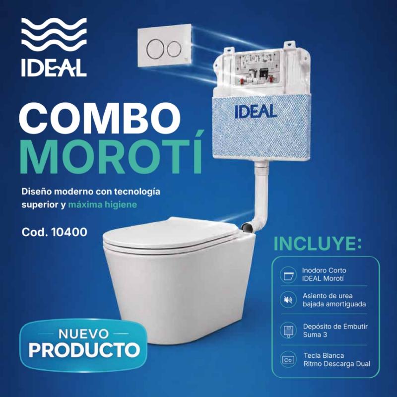 Combo Inodoro Corto + Asiento + Deposito Embutir Ideal Moroti