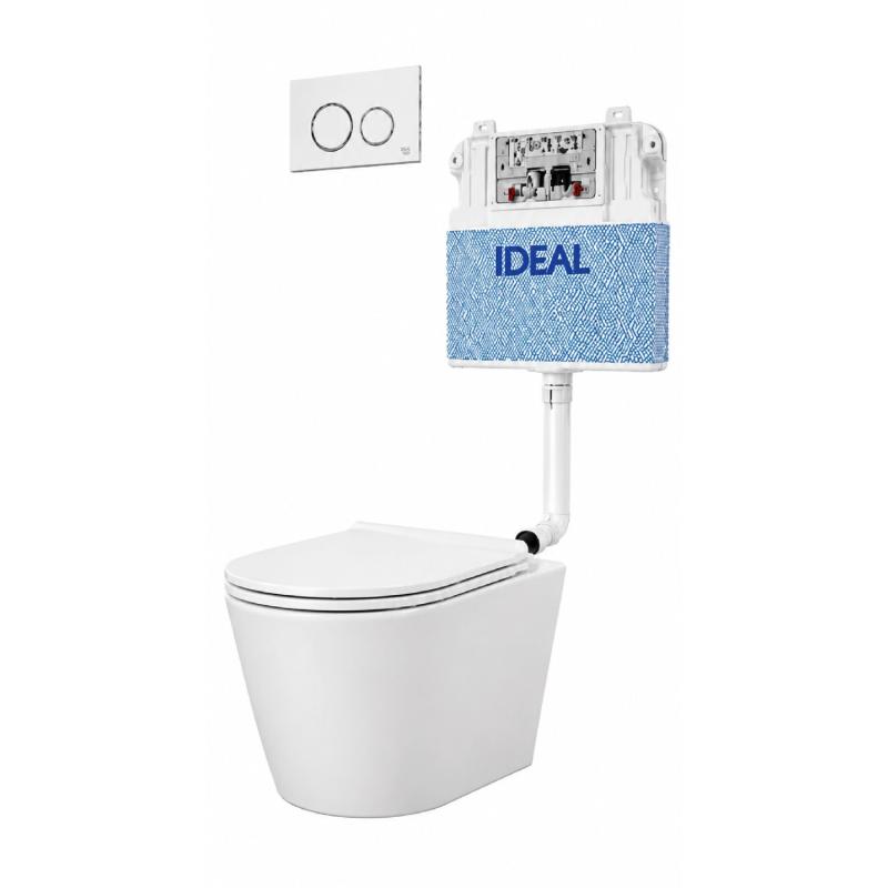 Combo Inodoro Corto + Asiento + Deposito Embutir Ideal Moroti