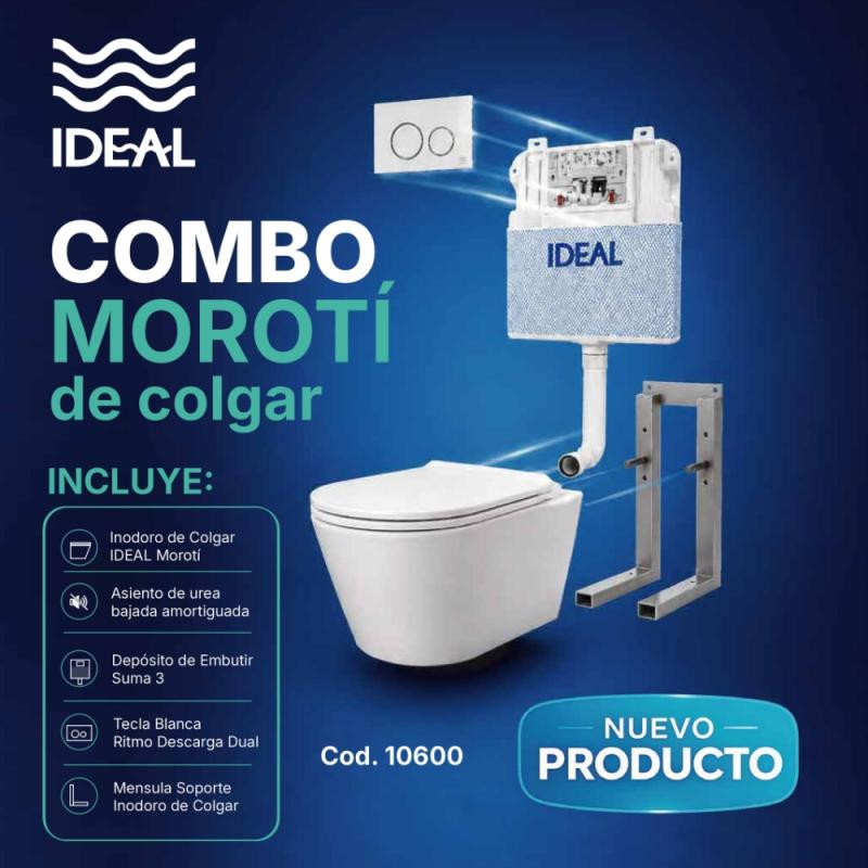 Combo De Colgar Inodoro Corto + Soporte + Asiento + Deposito Ideal Moroti