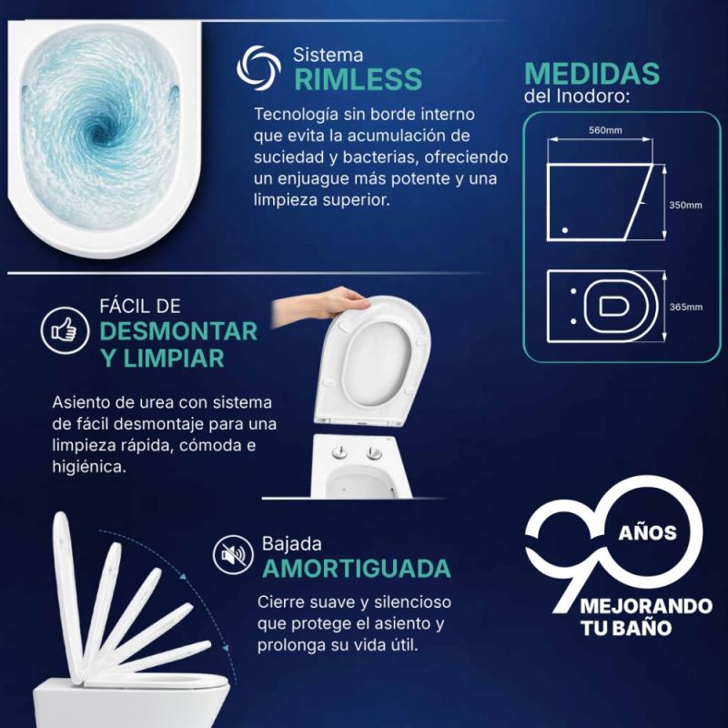 Combo De Colgar Inodoro Corto + Soporte + Asiento + Deposito Ideal Moroti