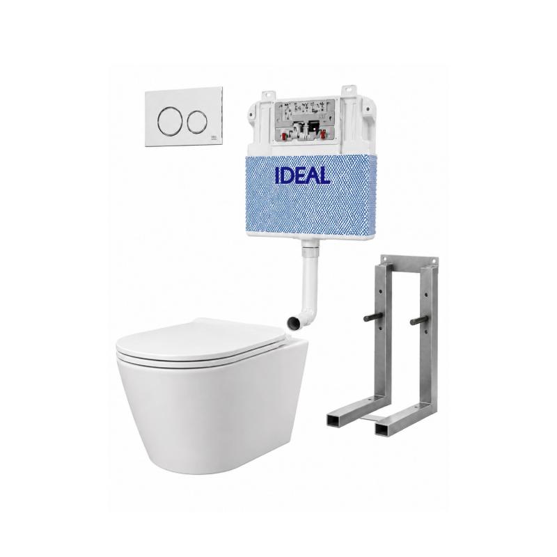 Combo De Colgar Inodoro Corto + Soporte + Asiento + Deposito Ideal Moroti