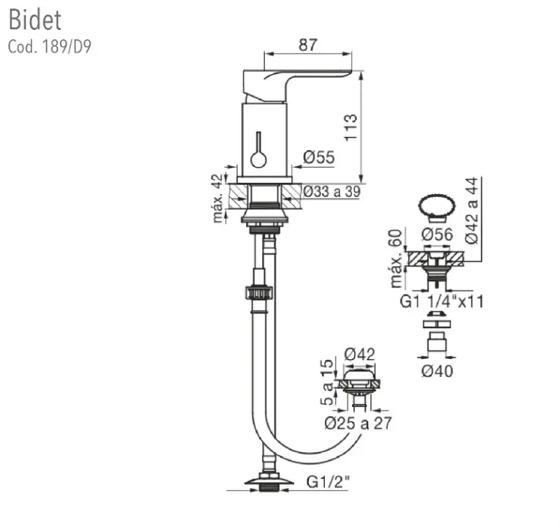 Grifería Bidet Con Transferencia Fv Coty 0189/D9