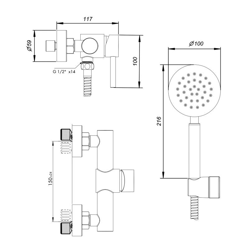 Grifería Ducha Exterior Sin Transferencia Fv Inox One S 0311/I1S-AI