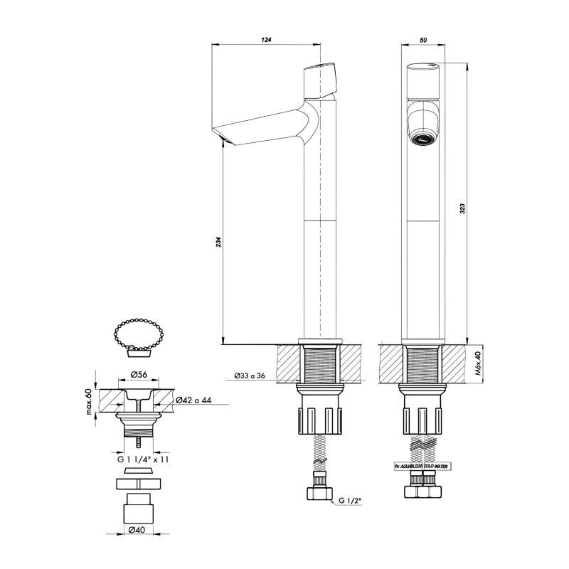 Lavatorio Alto Monocomando Fv Cilindra 0181.02/M5-BB