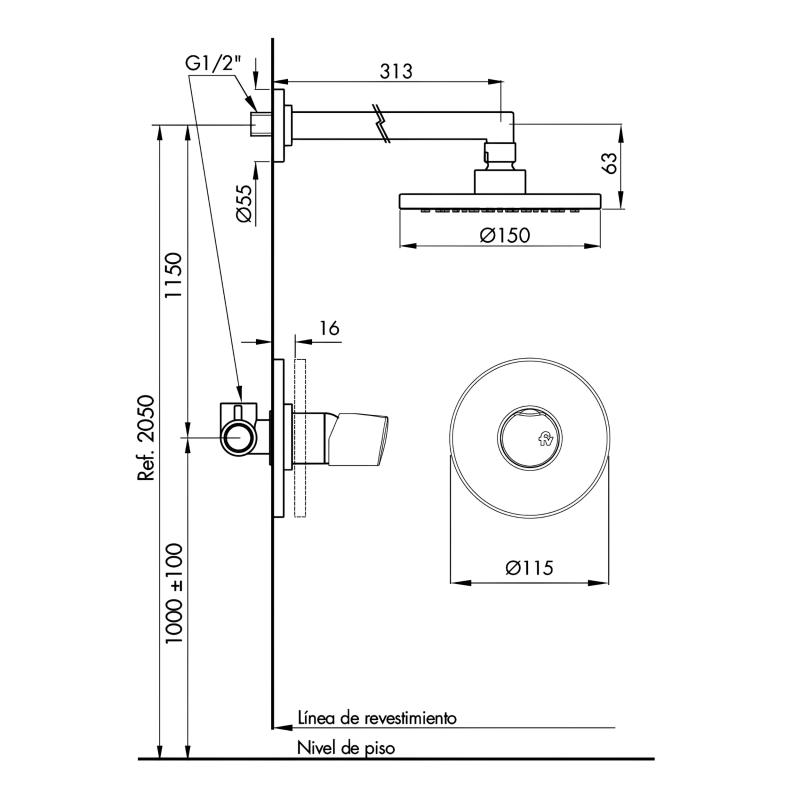 Ducha Y Bañera Monoc Embutir Sin Transf Fv Cilindra 0108/M5-BB