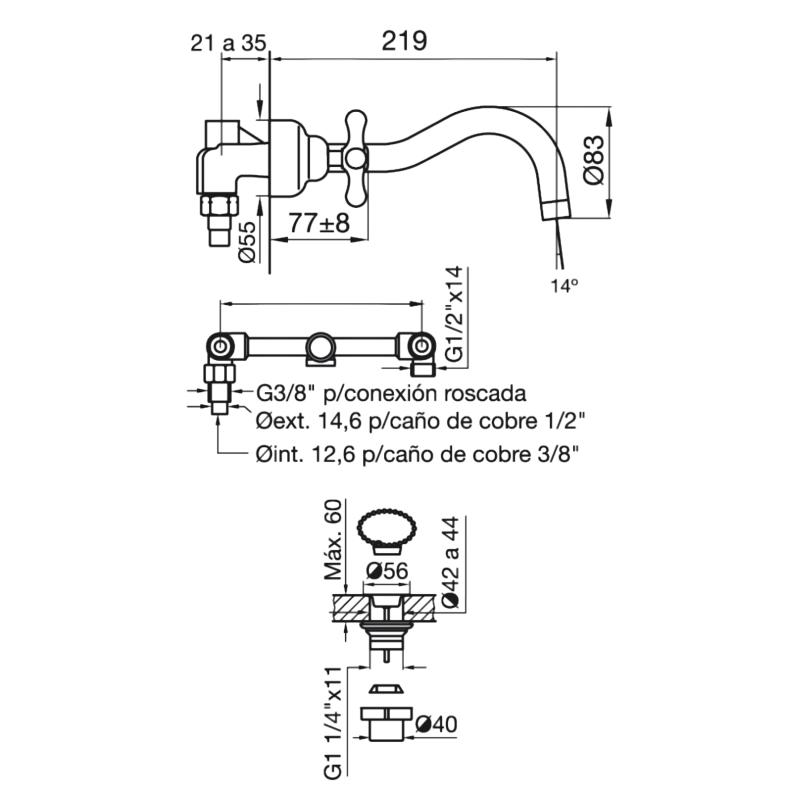 Grifería Lavatorio De Pared Fv Malena Plus 0203/16P-CR Cromo