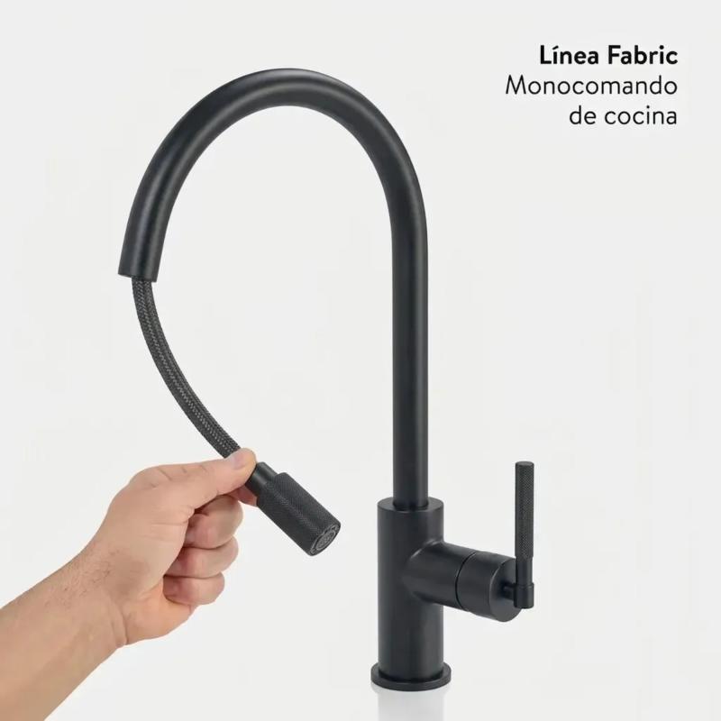Grifería Cocina Monocomando Peirano Fabric Black 20-100N