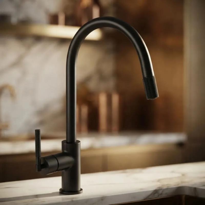 Grifería Cocina Monocomando Peirano Fabric Black 20-100N