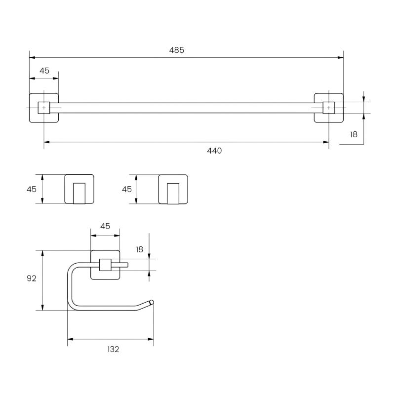 Kit Set 4 Piezas Accesorios Baño Piazza Cube Nickel 73028NK