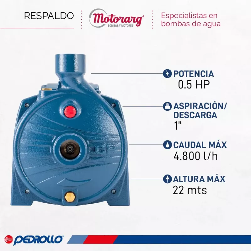 Bomba Centrífuga Pedrollo CPm130 0.5HP 22Mts 4800 l/hs