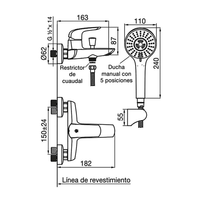 Grifería Ducha Exterior Con Transf. Fv Epuyén 310/L2 Cromo
