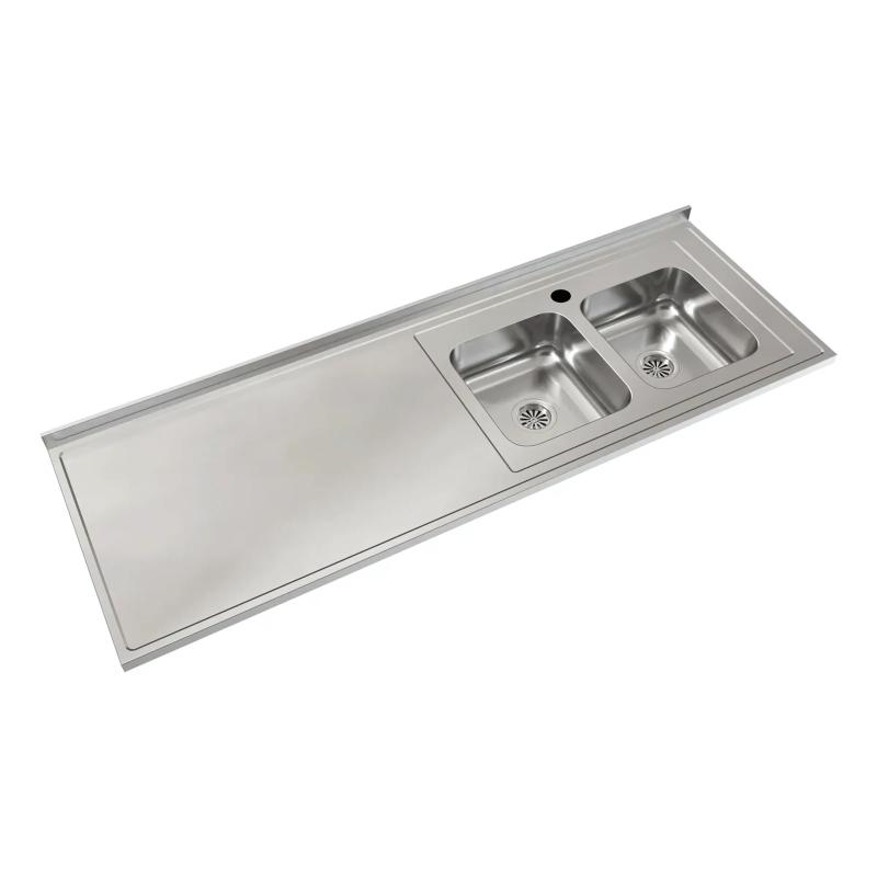 Mesada Cocina AISI 430 De 200cm Con Bacha Doble CC37 Lado Derecha Johnson
