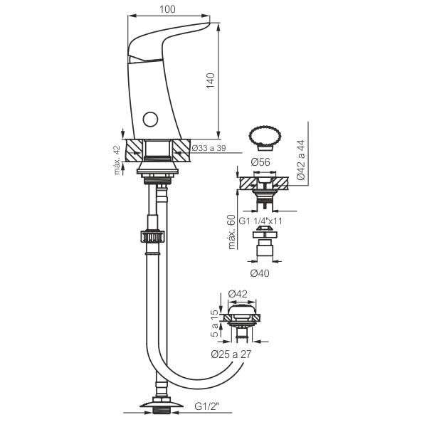Grifería Monocomando Bidet  Fv Epuyen 0189/L2 CR Cromo