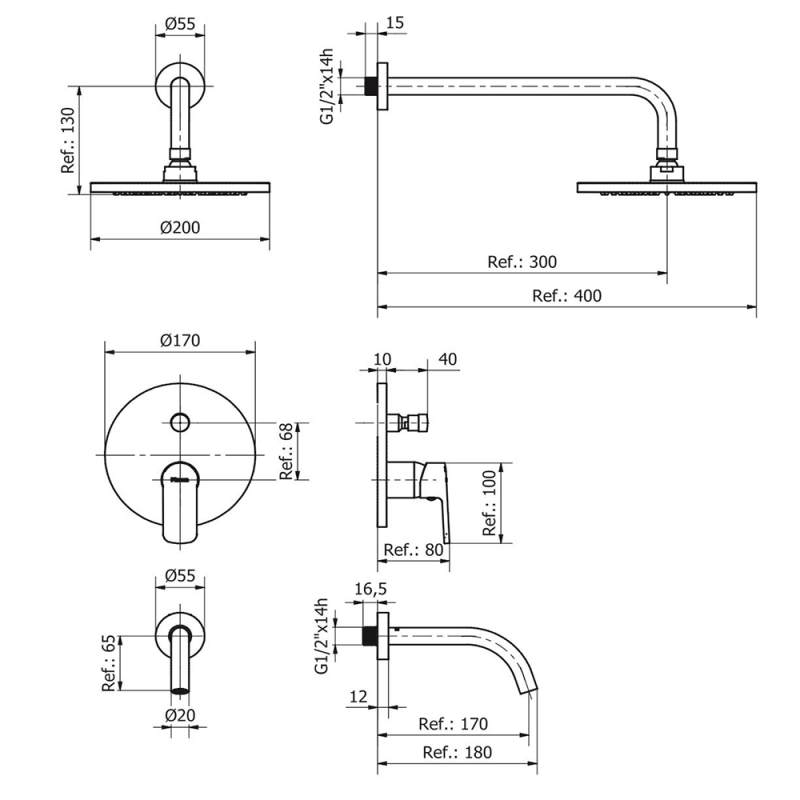 Grifería Ducha Bañera Mono Embutir con Transferencia Piazza Oggi 10506