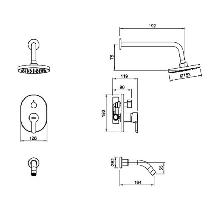 Grifería Ducha De Embutir Con Transf Monocomando Peirano Adra Black Plus (80-203N)