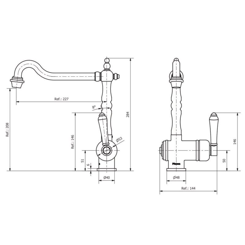 Grifería De Cocina Monocomando Piazza Gourmet Vintage 10305 Cromo