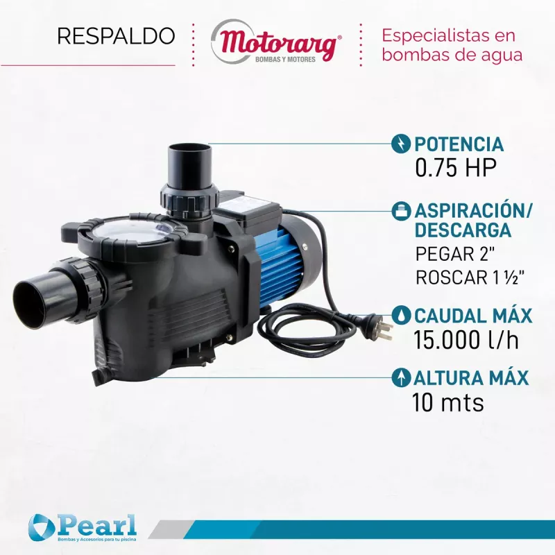 Bomba Piscina Electrobomba Autocebante Pearl Mini Pool 75m 0.75 Hp