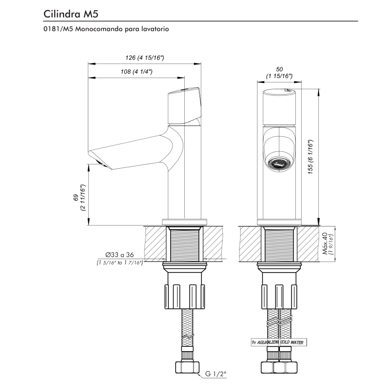Grifería Monocomando Lavatorio Bajo Fv Cilindra 0181/M5 Cromo