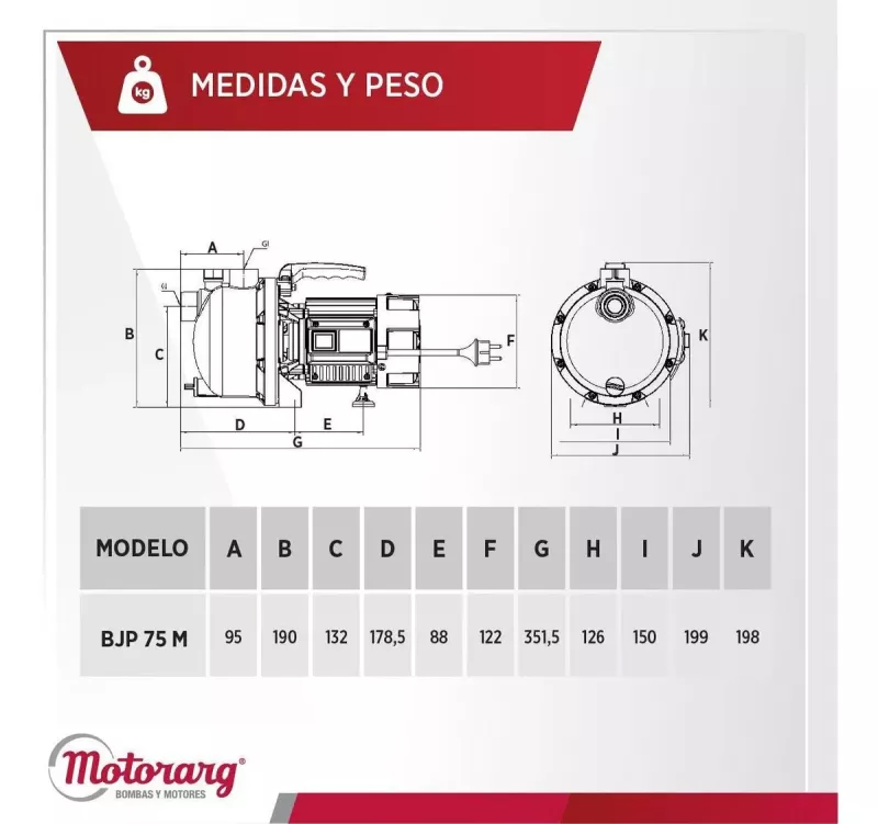 Bomba Autoaspirante Motorarg BJP 75 M 0.75 Hp