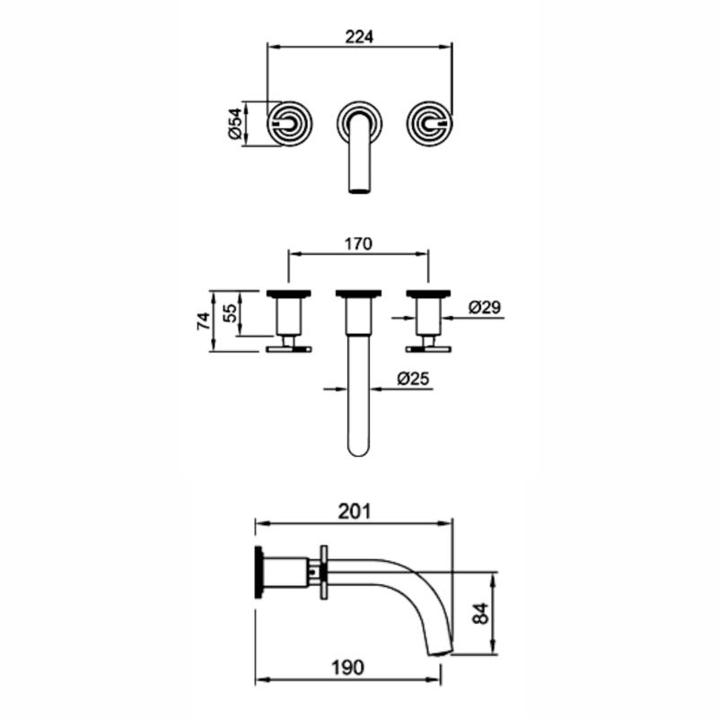 Grifería Lavatorio Pared Baño Peirano Pulse Cromo 62-175