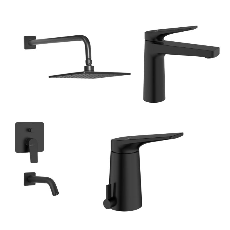 Combo Grifería Lavatorio Bajo Ducha Bidet Peirano Wave Black