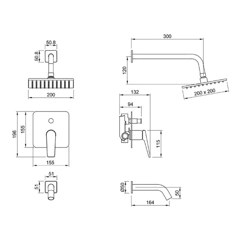 Combo Grifería Lavatorio Bajo Ducha Bidet Peirano Wave Black