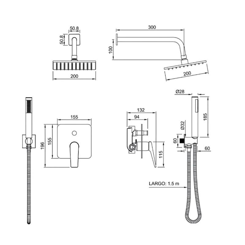 Ducha Con Duchador De Mano Monocomando Peirano Linea Wave Cromo 85-168