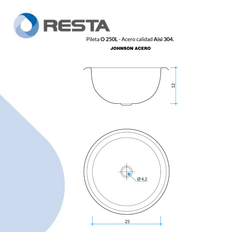 Bacha Acero Inoxidable Baño Johnson Acero O250 L