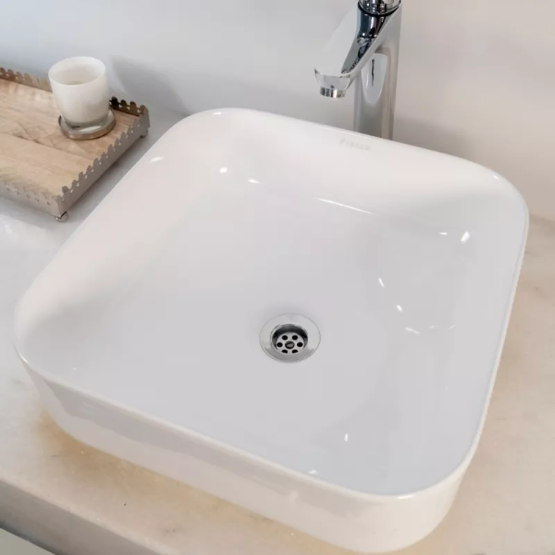 Bacha Cuadrada De Apoyo De Loza Blanca Piazza A423