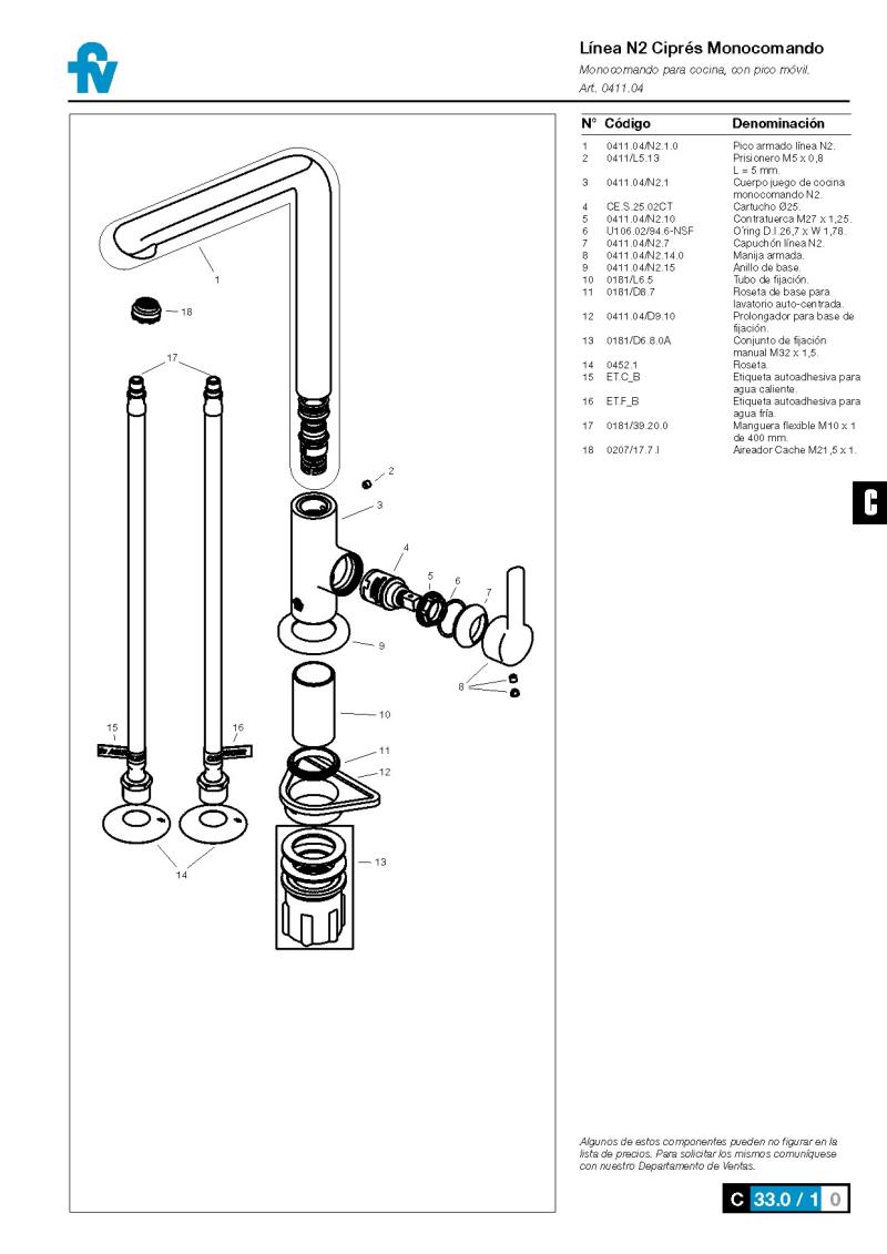 Grifería Monocomando Cocina Fv Ciprés Cromo 411.04/N2