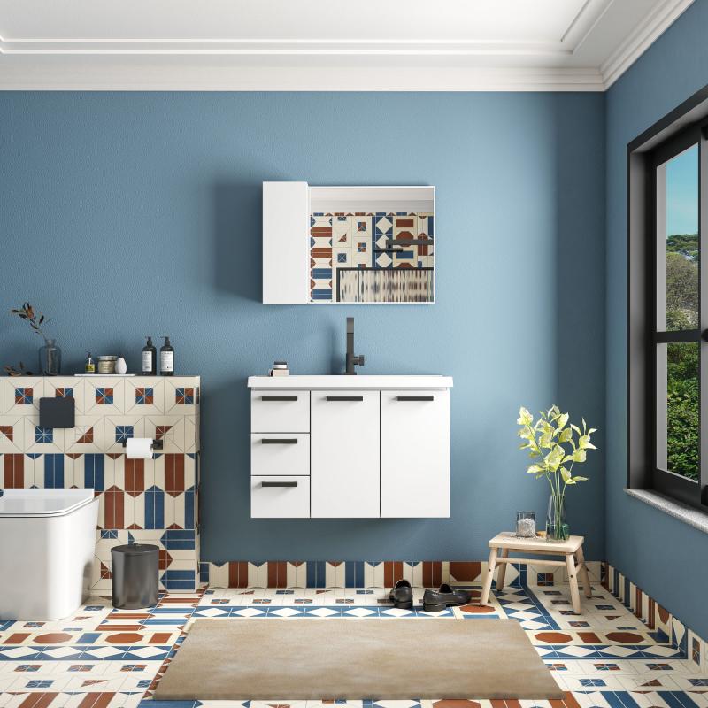 Vanitory De Acero Mueble Colgante Con Bacha Cozimax Damasco Blanco