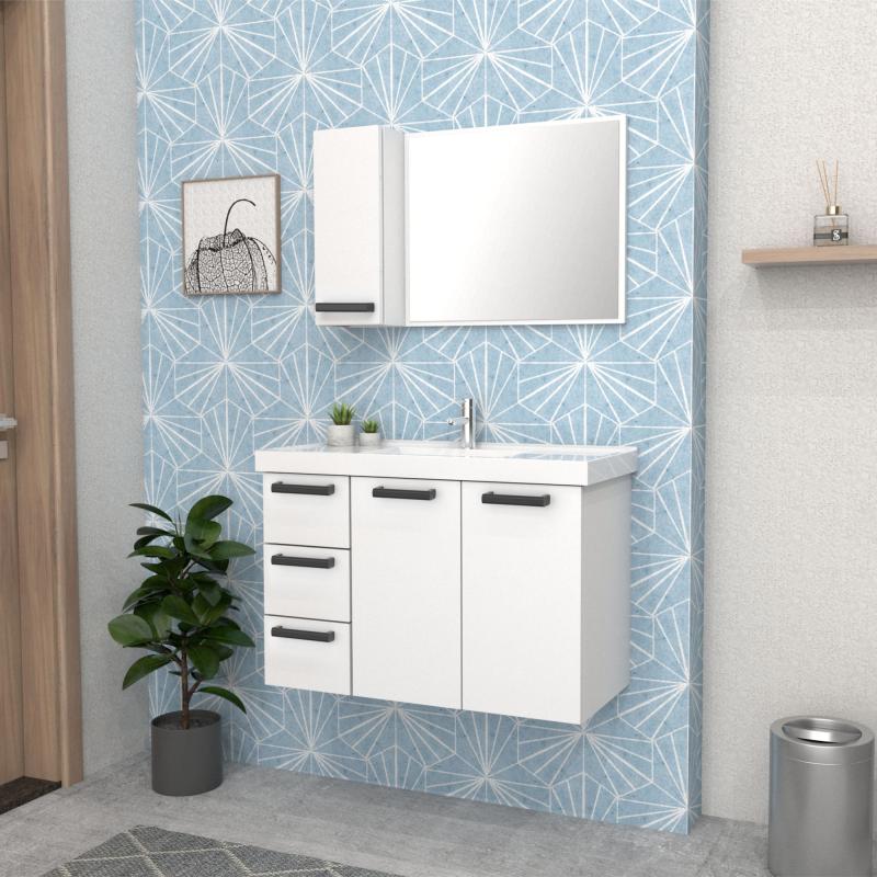 Vanitory De Acero Mueble Colgante Con Bacha Cozimax Damasco Blanco