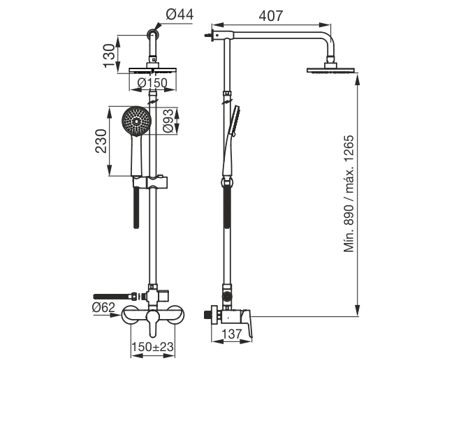 Grifería Monocomando Ducha Columna Cuadro Exterior FV Puelo 0312/B5