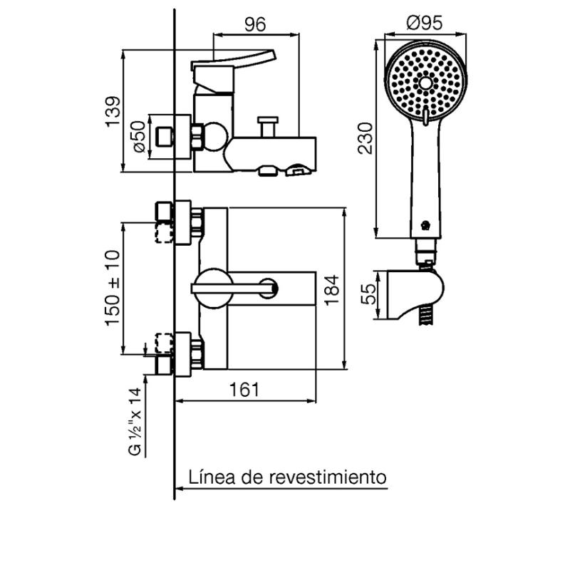 Grifería Monocomando Ducha Exterior Fv Libby 0310/39 CR Cromo