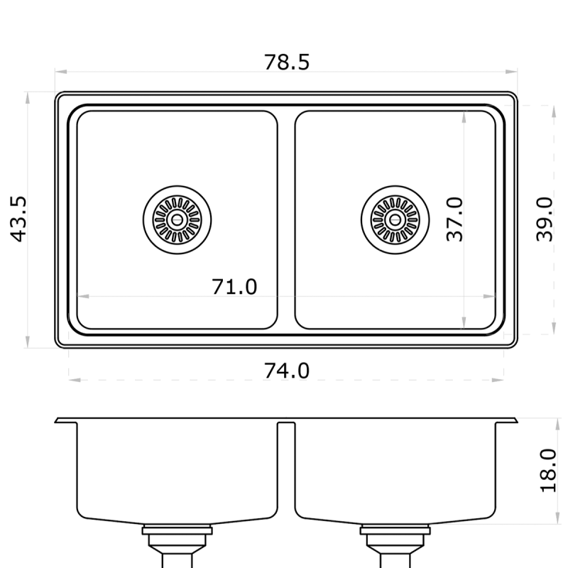 Bacha Cocina Doble Sobre Mesada Mi Pileta DESIGNIA 786E