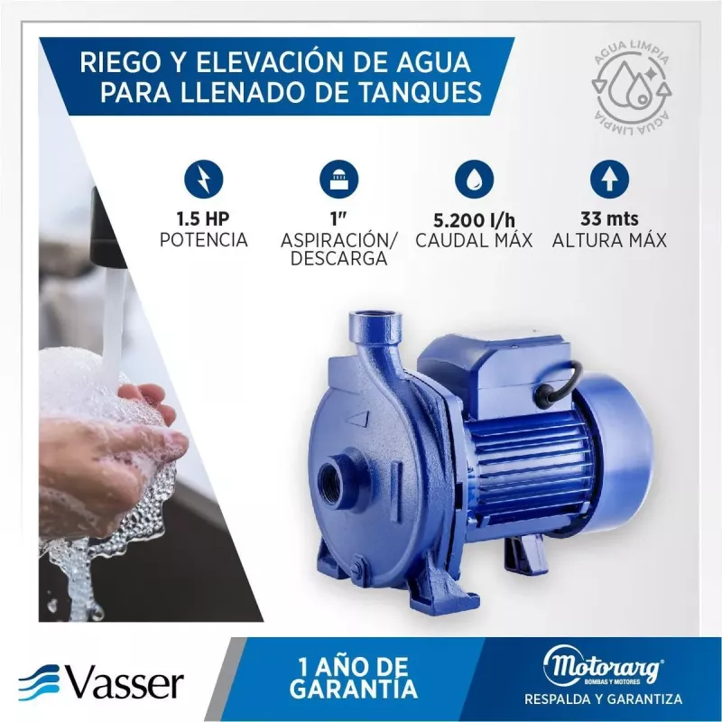 Bomba Centrífuga QC150 Vasser 1.5HP 36mts 90 l/min