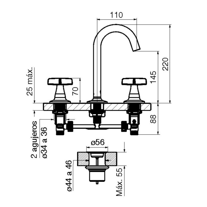 Grifería Lavatorio Doble Comando Fv Pétalo 0207/m3p Cromo