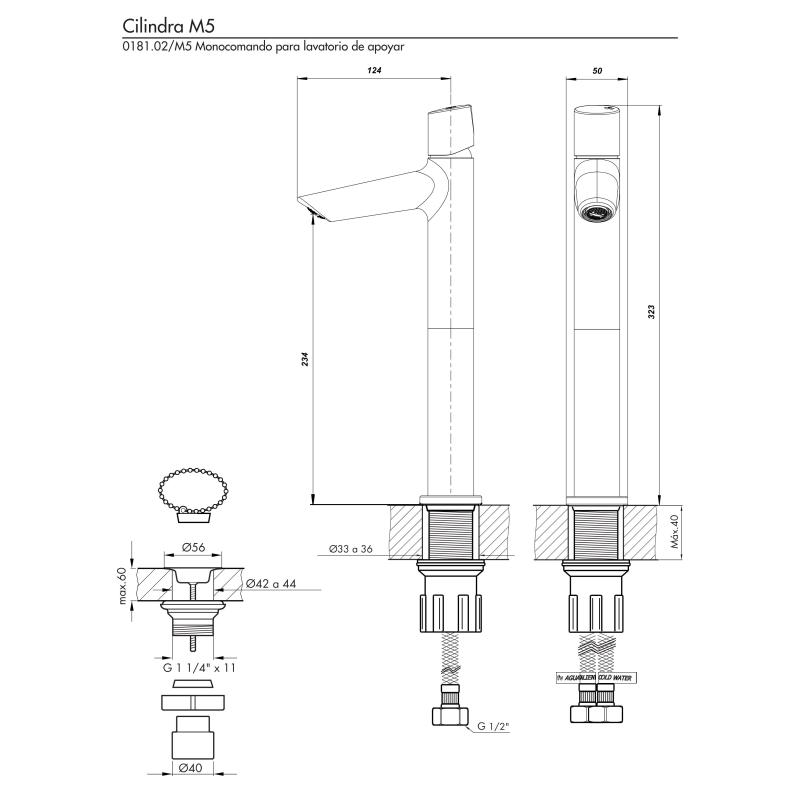 Grifería Monocomando Lavatorio Alto Fv Cilindra 0181.02/M5 Cromo