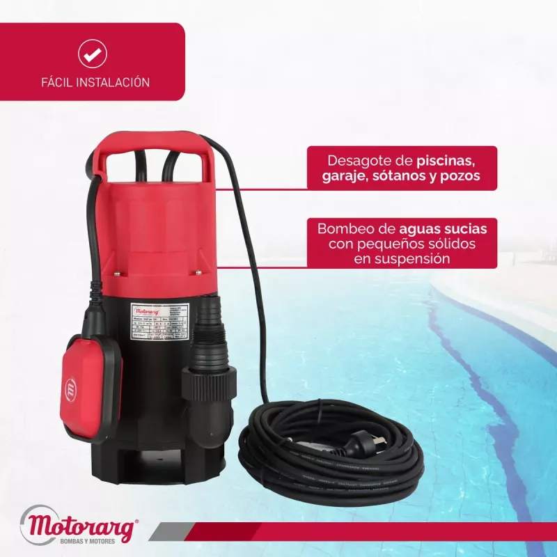 Bomba Sumergible Desagote MOTORARG SAPas 1.0 HP Agua Sucia