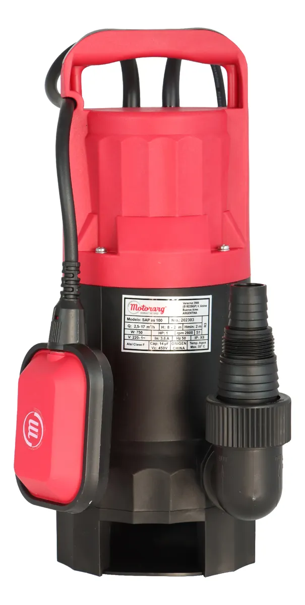 Bomba Sumergible Desagote MOTORARG SAPas 1.0 HP Agua Sucia
