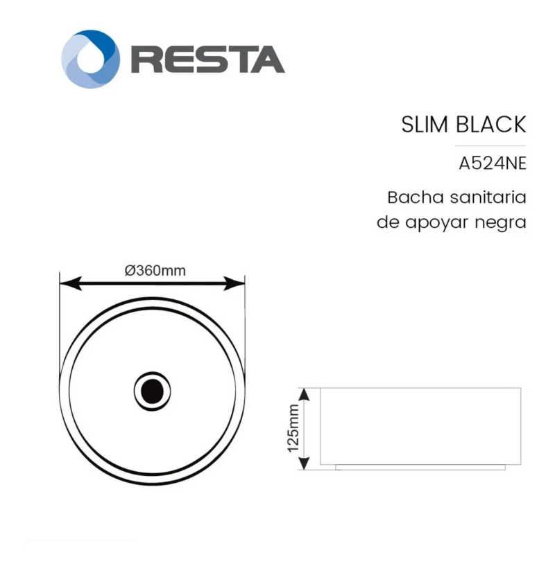 Bacha Apoyo Circular De Porcelana Piazza A524NE Negro Mate