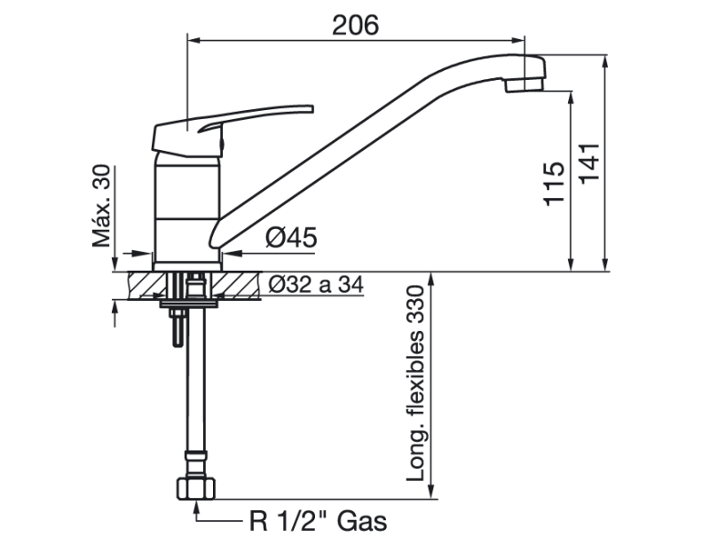 Grifo De Cocina Monocomando Fv B1 Arizona 0411.01/b1 Cromo