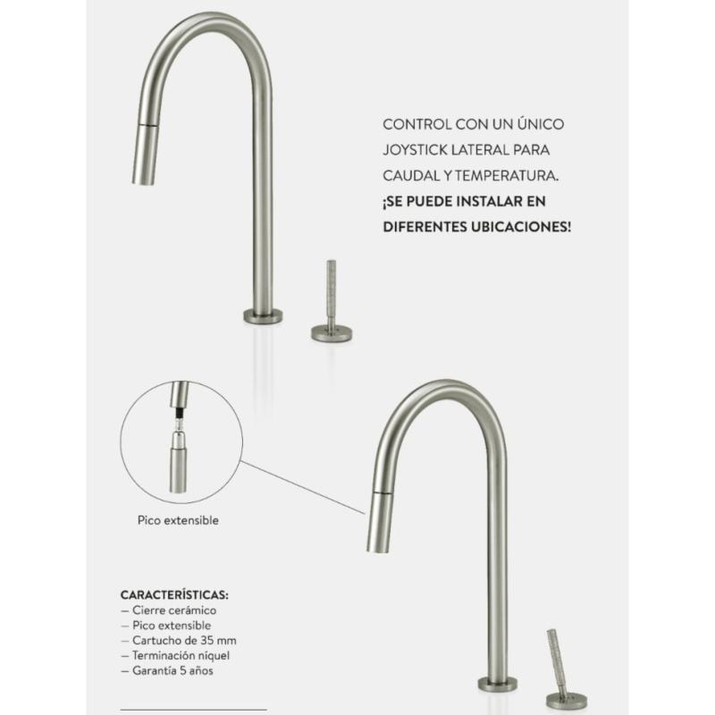 Grifería Monocomando Cocina Beat Joystick Peirano 20-101NI Níquel Pulido