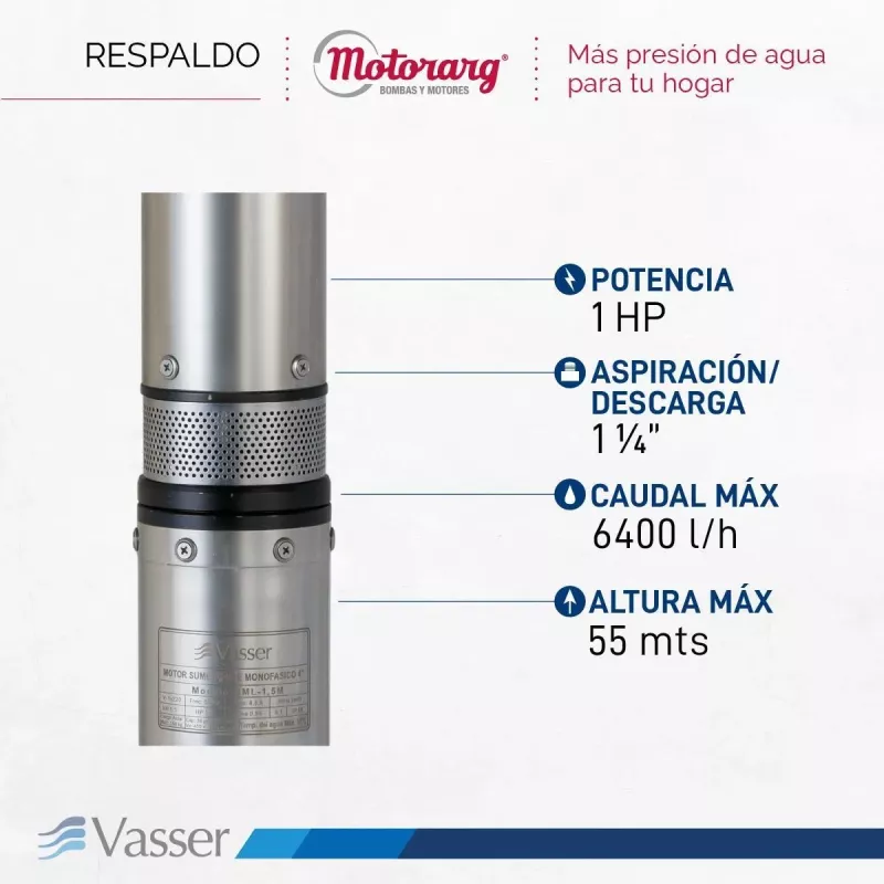 Bomba Sumergible Pozo Vasser BS4 100 4 pulgadas 1HP 55Mts