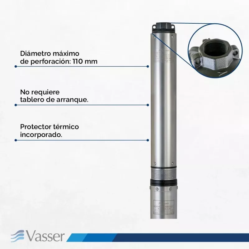 Bomba Sumergible Pozo Vasser BS4 100 4 pulgadas 1HP 55Mts