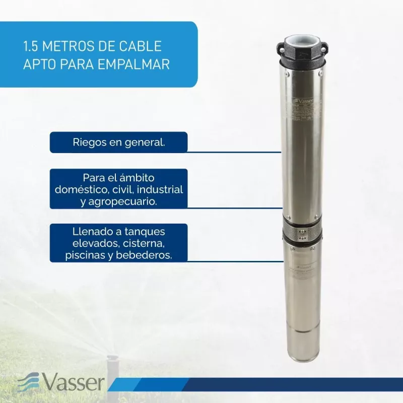 Bomba Sumergible Pozo Vasser BS4 100 4 pulgadas 1HP 55Mts